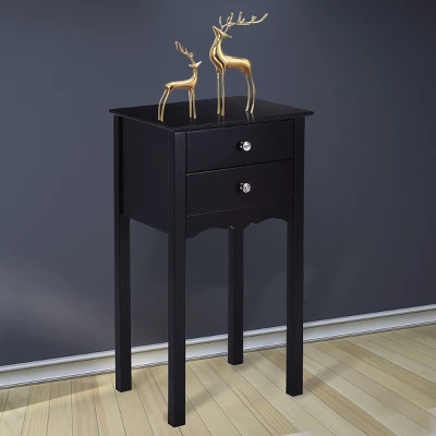 Costway Side Table End Accent Table Night Stand W/ 2 Drawers Furniture Black
