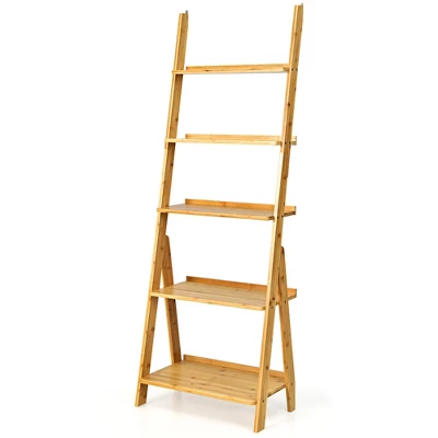 Costway 5-Tier Bamboo Ladder Shelf Bookshelf Display Storage Rack Flower Stand - Image 9