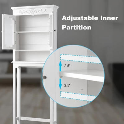 Costway Over The Toilet Bathroom Space Saver Carved Top Toilet Rack W/ Adjustable Shelf - Image 6