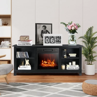 Costway 58'' 2-Tier Fireplace TV Stand W/18'' 1400W Electric Fireplace 65'' - Image 3