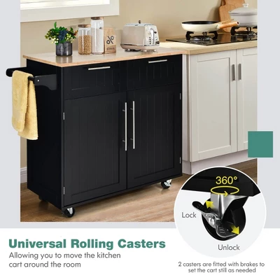 Costway Rolling Kitchen Cart Island Heavy Duty Storage Trolley Cabinet Utility Black - Image 8