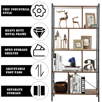Costway 4-Tier Bookcase Industrial Bookshelf Floor Standing Storage Rack - Image 6
