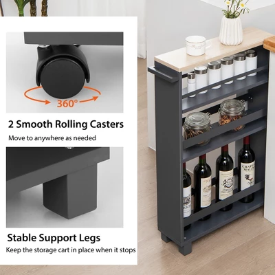 Costway 4-Tier Slim Kitchen Storage Cart Narrow Slide Out Trolley Adjustable Shelf WhiteGrey - Image 5