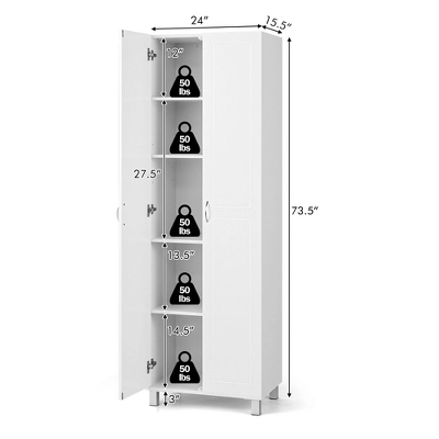 Costway 73.5''Double Door Tall Pantry Cabinet Freestanding Versatile Storage Organizer White - Image 3