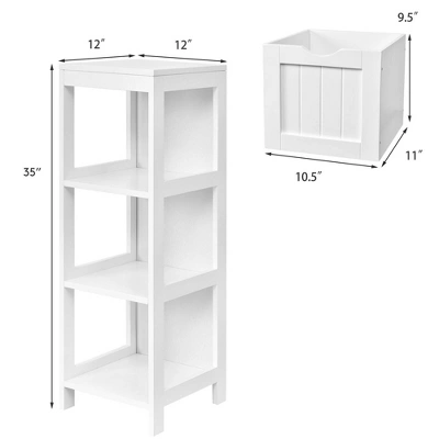 Costway Bathroom Floor Cabinet Side Wooden Storage Organizer W/ Removable Drawers White - Image 3