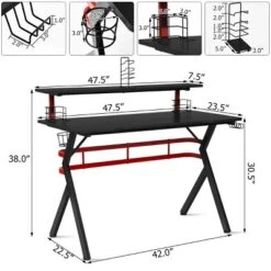 Costway Gaming Computer Desk W/ Monitor Shelf & Storage For Controller Headphone Speaker