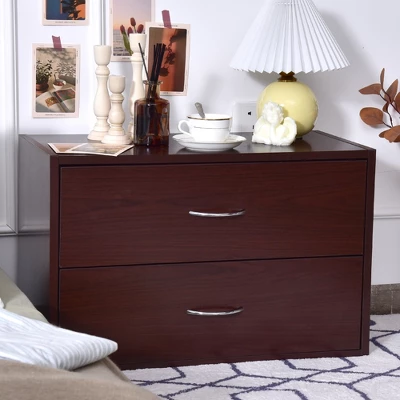 Costway 2-Drawer Dresser Horiztonal Organizer W/Handle Wood End Table Nightstand - Image 8