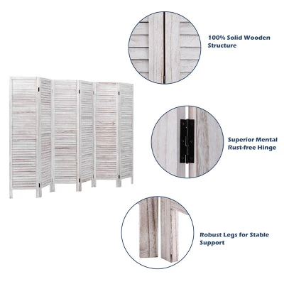 Costway 67'' High 6 Panel Room Divider Furniture Classic Venetian Wooden Slat Home - Image 6