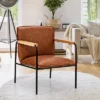 Costway Modern Accent Chair Arm Chair PU Leather W/Rubber Wood Armrest For Living Room