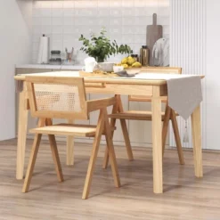 Costway Set Of 2 Rattan Accent Chairs Mid Century Dining Armchair Bamboo Frame Kitchen