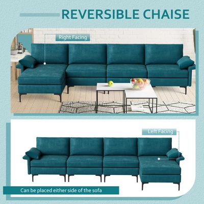 Costway Modern Modular L-shaped Sectional Sofa W/ Reversible Chaise & 4 USB Ports - Image 5