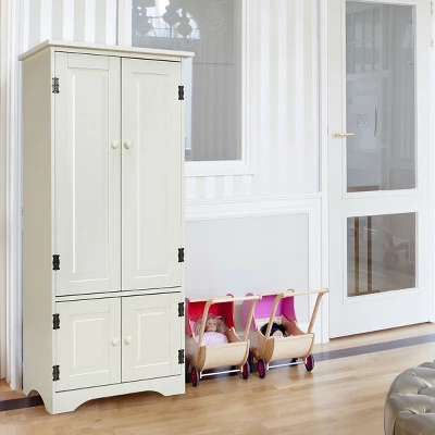 Costway Accent Storage Cabinet Adjustable Shelves Antique 2 Door Floor Cabinet White - Image 8