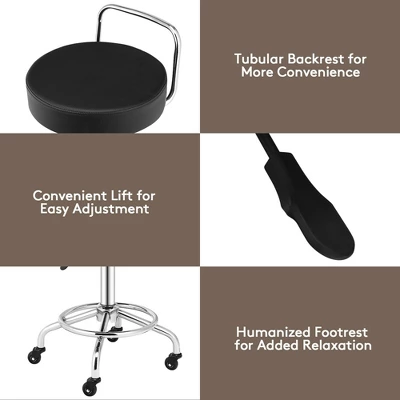 Costway Pneumatic Work Stool Rolling Swivel Task Chair Spa Office Salon W/Cushioned Seat - Image 9