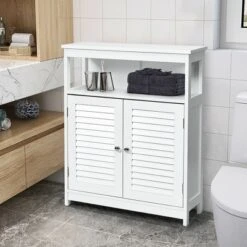 Costway Bathroom Wood Storage Cabinet W/ Double Shutter Door