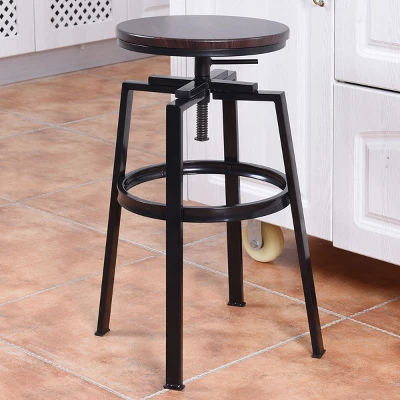 Costway Set Of 2 Vintage Bar Stool Adjustable Wood Metal Design Pub Chairs Industrial Backless - Image 2