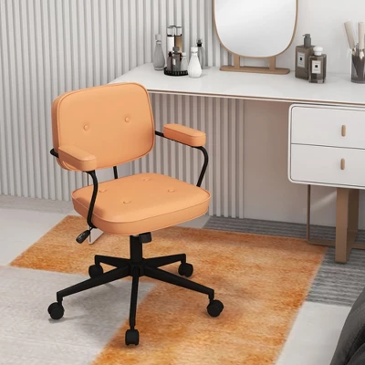 Costway PU Leather Office Chair Adjustable Swivel Leisure Desk Chair W/ Armrest - Image 4