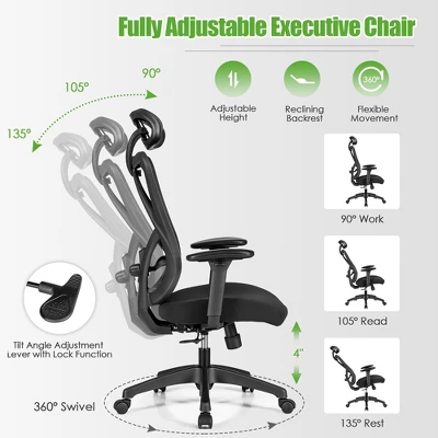Costway Ergonomic High Back Mesh Office Chair W/ Adjustable Lumbar Support - Image 6