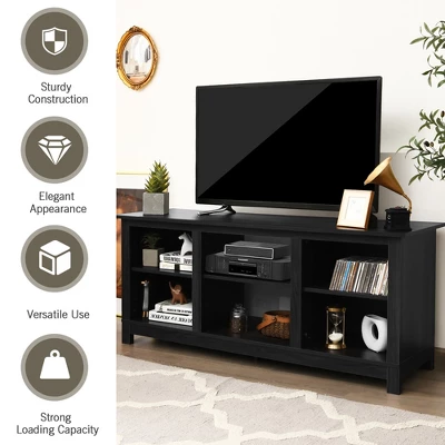 Costway 2-Tier 58'' TV Stand Entertainment Media Console Center Up To 65'' GreyBlackWalnut - Image 7