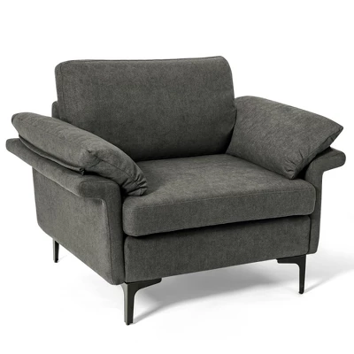 Costway Modern Linen Fabric Accent Armchair Upholstered Single Sofa W/ Metal Legs Grey - Image 8