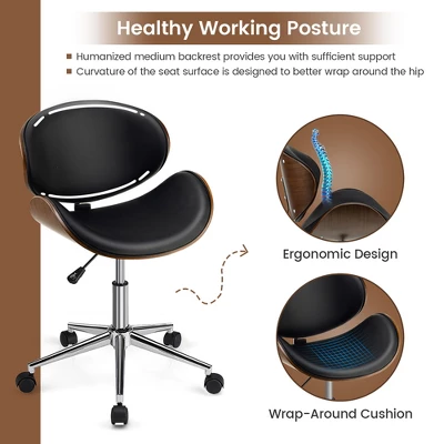 Costway Adjustable Leather Office Chair Swivel Bentwood Desk Chair W/Curved Seat - Image 6