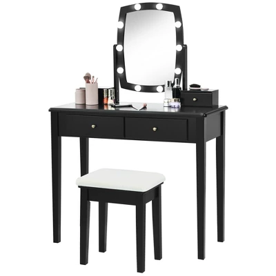 Costway Vanity Table Set With Lighted Mirror Adjustable 10 Bulbs Dresser 4 Drawer - Image 8