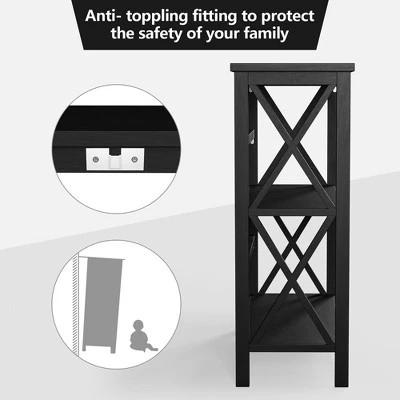 Costway 3-Tier Bookshelf Wooden Open Storage Bookcase For Home Office WhiteBlackCoffeeNatural - Image 7