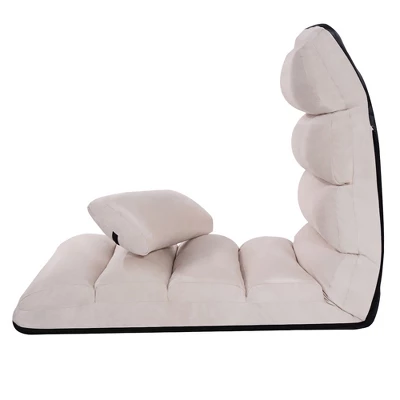 Costway Folding Lazy Sofa Chair Stylish Sofa Couch Beds Lounge Chair W/Pillow Beige New - Image 3