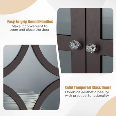 Costway Kitchen Storage Cabinet Buffet Sideboard W/ Glass Doors & Adjustable Shelf - Image 7