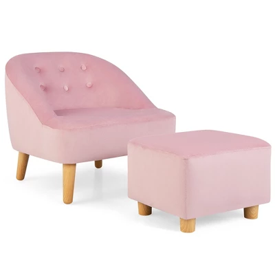 Costway Kids Sofa Chair W/ Ottoman Toddler Single Sofa Velvet Upholstered Couch GreyPink - Image 11