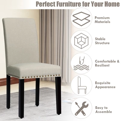 Costway Set Of 4 Fabric Dining Chairs W/Nailhead Trim - Image 9