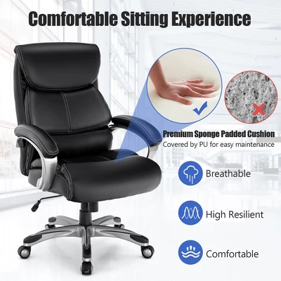 Costway 400LBS Big & Tall High Back Adjustable Swivel Leather Office Chair - Image 4