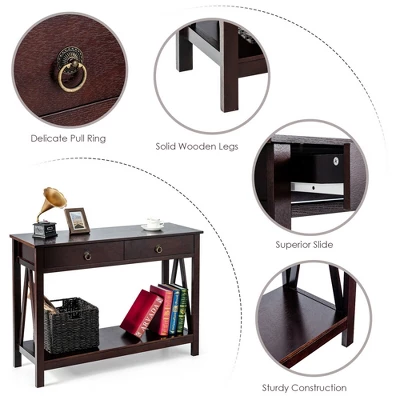 Costway Console Table Accent Sofa Side Table With Drawer Shelf Entryway Espresso - Image 9