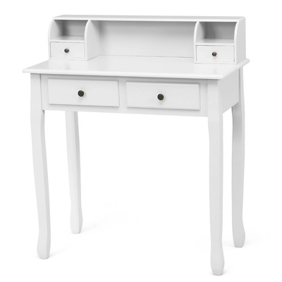 Costway Writing Desk Mission White Home Office Computer Desk 4 Drawer WhiteBlackPink - Image 12