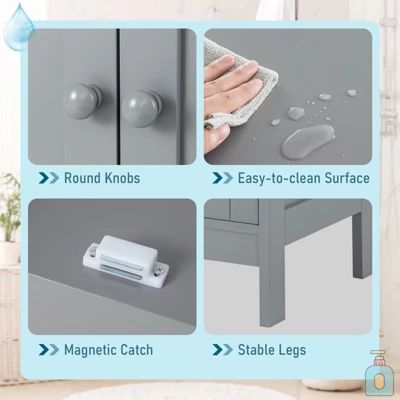 Costway Bathroom Floor Cabinet Wooden Floor Storage Cabinet Living Room Modern Grey - Image 8