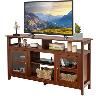 Costway 58'' TV Stand Entertainment Console Center W/ 2 Cabinets Up To 65'' GreyBlackWalnut - Image 11