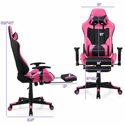 Costway Gaming Chair Massage Reclining Racing Office Computer Chair With Footrest Pink