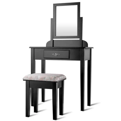 Costway Makeup Desk Vanity Dressing Table Square Stool 1 Large Black - Image 5