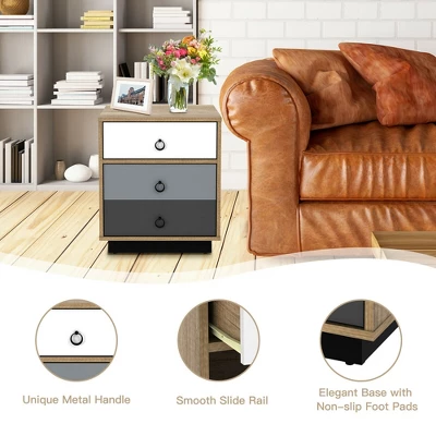 Costway 2PCS Nightstand With Drawer And Storage Cabinet Wooden Sofa Side Table End Table - Image 5