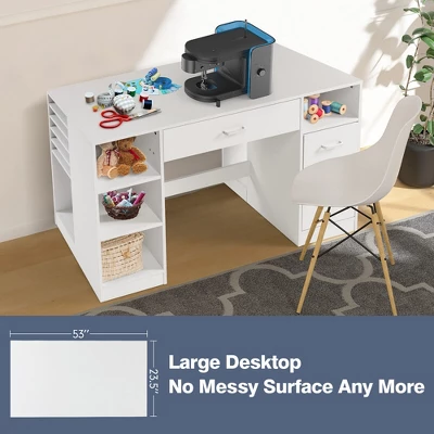 Costway Sewing Craft Table Home Office Computer Desk W/ Storage Shelves & Drawer - Image 6