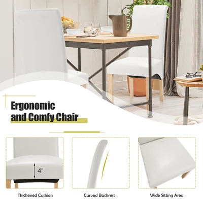 Set Of 2 Dining Chairs Upholstered Padded Side Chairs W/ Rubber Wood Legs BlackBeige - Image 5