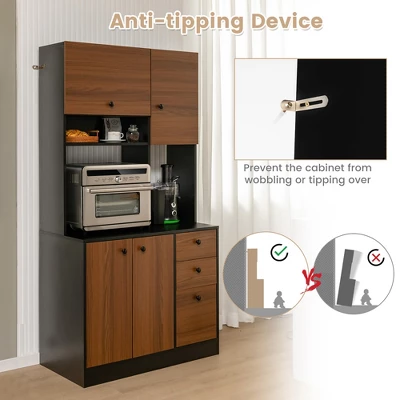 Costway 71'' Tall Kitchen Pantry Buffet Hutch Freestanding Storage Cabinet 4 Doors White/Walnut - Image 7