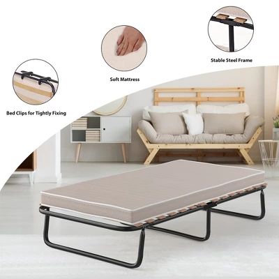 Costway Folding Bed W/Memory Foam Mattress Metal Guest Sleeper Wood Slats Made In Italy - Image 6