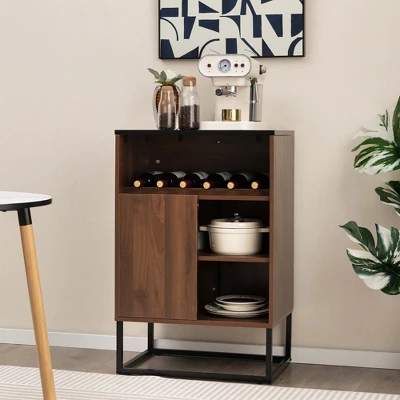 Costway Wine Storage Cabinet Buffet Sideboard With Adjustable Shelf & Sliding Door Kitchen