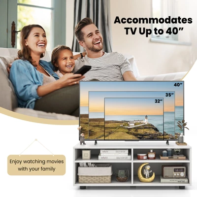 Costway TV Stand 4 Cubby TV Console Table With Adjustable Shelves Modern Home Media Entertainment Center - Image 6