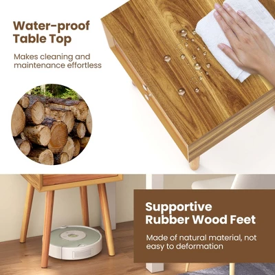 Costway End Table W/Drawers And Storage Wooden Mid-Century Accent Side Table Multipurpose For Bedroom, Living Room Home Furniture Nightstand - Image 6