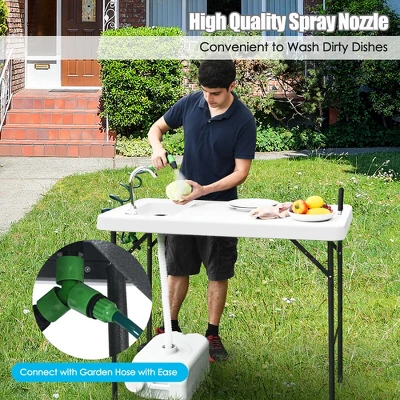 Costway Folding Fish Table Hunting Clean Cutting Camping Sink Faucet W Sprayer - Image 3