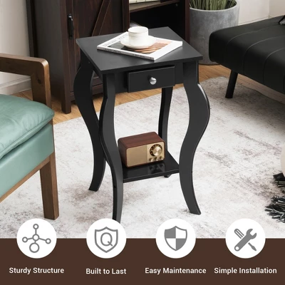 Costway 2PCS End Table Accent Side Table Nightstand W/ Drawer & Bottom Shelf - Image 5