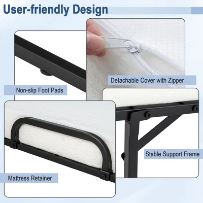 Costway Heavy Duty Foldable Bed Metal Guest Bed Daybed W/ 4 Inch Mattress Memory Foam - Image 9