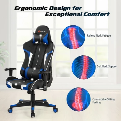 Costway Massage Gaming Chair Reclining Swivel Racing Office Chair W/Lumbar Support WhiteBlueGreyRed - Image 6
