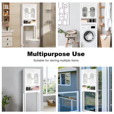 Costway Over The Toilet Bathroom Space Saver Carved Top Toilet Rack W/ Adjustable Shelf - Image 4